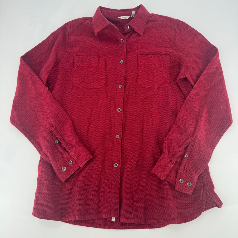 Woolrich Womens Red Herringbone Button Down Shirt Long Sleeve Size M